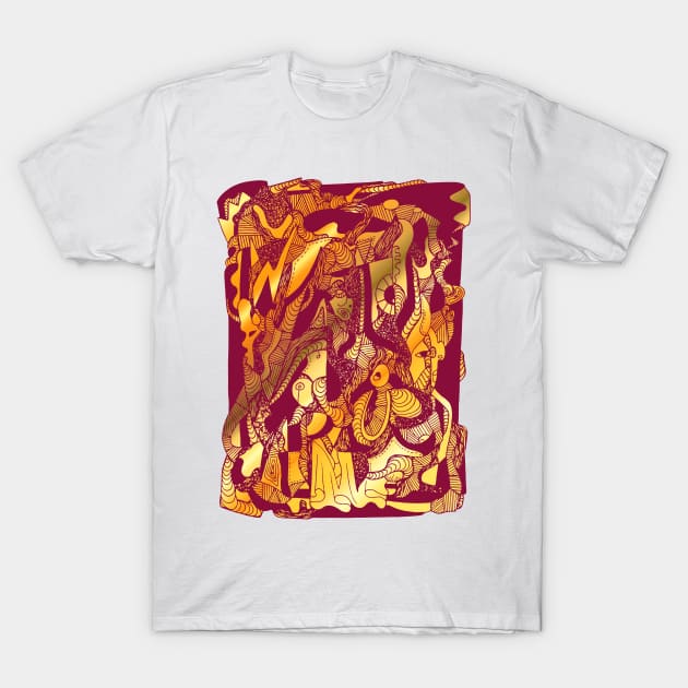 Abstract Wave of Thoughts No 4 Burgundy Gold T-Shirt by kenallouis